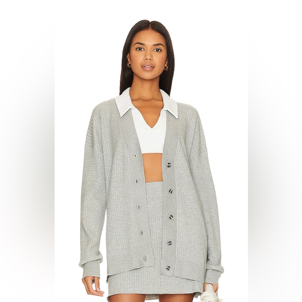 WeWoreWhat Cable Knit Varsity Cardigan in Heather Grey Size M